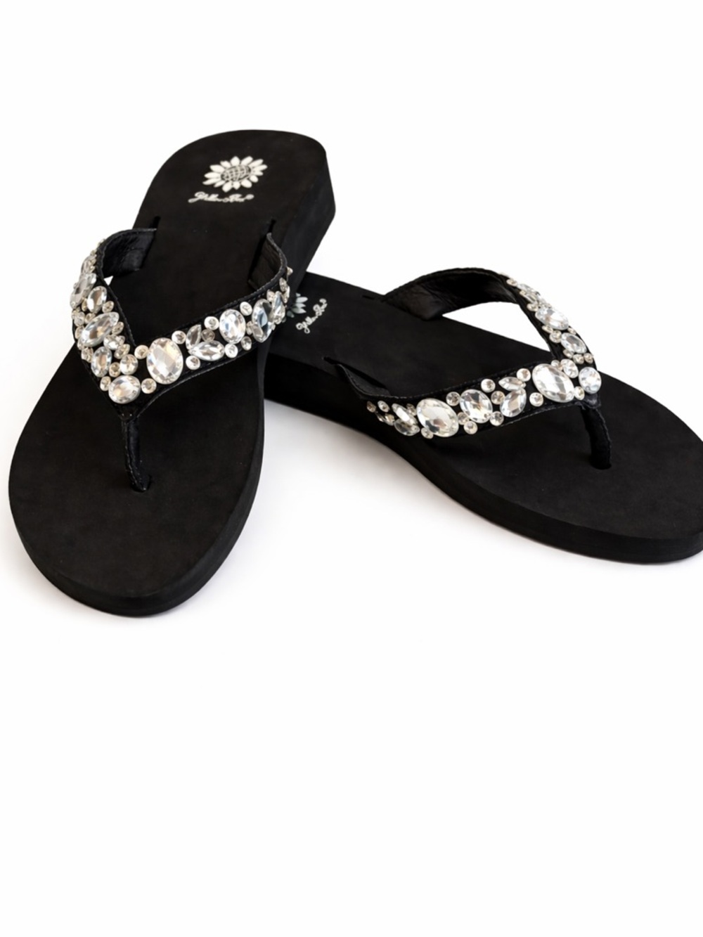 Yellow Box Doris Black Sandals with Crystal Embellishments